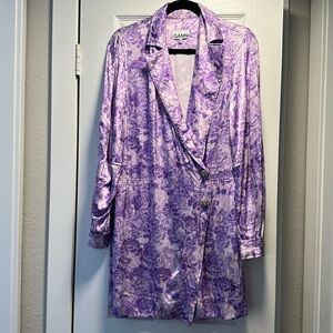 [size 36] Ganni Purple Rose Print Blazer Dress Oversized Fits Size 6/8
